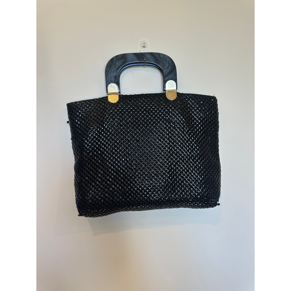 Vintage Black Mesh Box Handbag Acrylic Handle Evening Party Bag